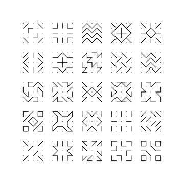 Set of abstract monochrome geometric linear pattern. Vector illustration of d Stock Illustration