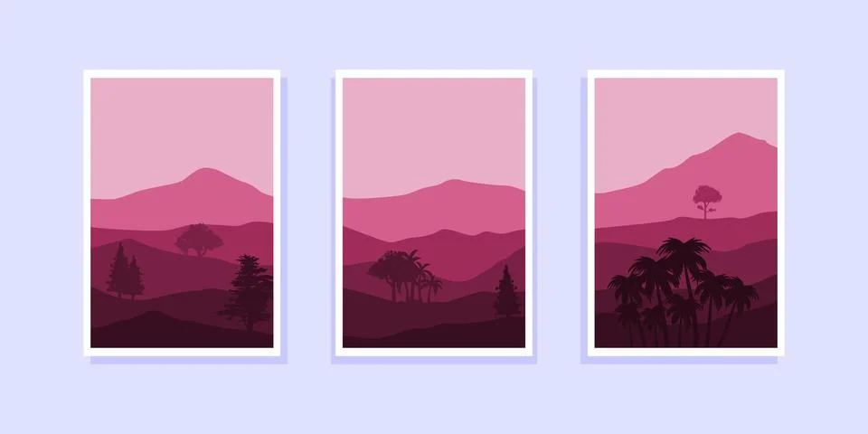 Set of abstract mountain painting. abstract art background. Premium Vectors Stock Illustration
