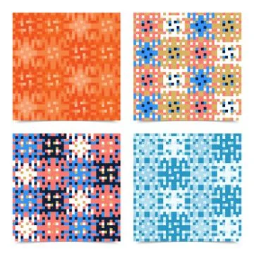 Set Abstract multicolored pixels squares textured background. Seamless vector Stock Illustration