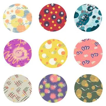 Set of abstract nine round frames isolated on white background. Hand drawn Stock Illustration