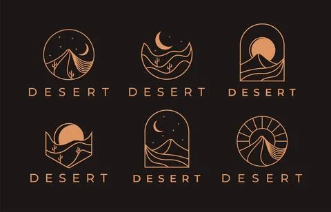 Set of abstract outdoor landscape day and night desert logo with line art style Stock Illustration
