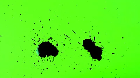 Set of abstract paint, ink bloom splatters, black droplets falling on chroma key Stock Footage 139449528
