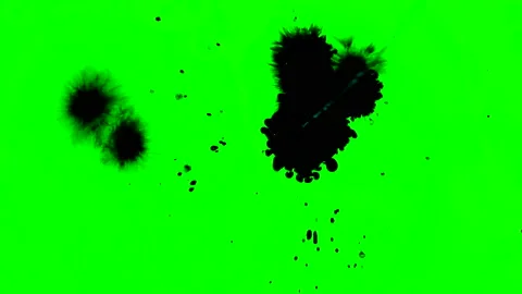 Set of abstract paint, ink bloom splatters, black droplets falling on chroma key Stock Footage 140980554