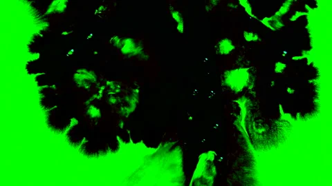 Set of abstract paint, ink bloom splatters, black droplets falling on chroma key Stock Footage 140982415