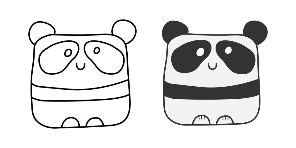 Set of abstract Panda images. Empty silhouette and filled contour for colorin Stock Illustration