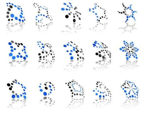 Set of abstract patterns of blue and grey dots Illustrazione stock