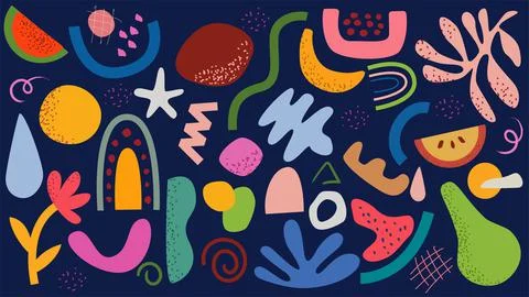 Set of abstract Patterns. Hand drawn shapes and doodle objects Stock Illustration