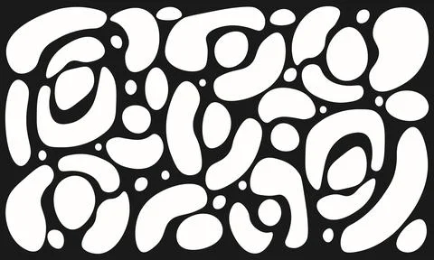 Set of abstract pebble like blob shapes in white on dark background.Organic.. Stockillustratie