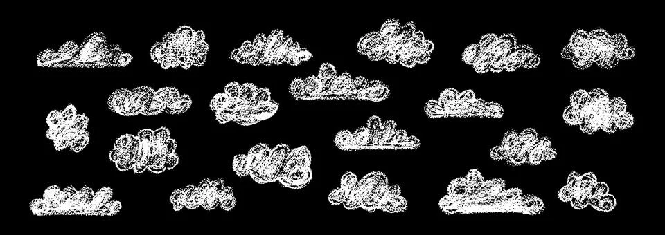 Set of abstract pencil clouds. Hand drawn cartoon cloudy sky. Vector Illustrazione stock