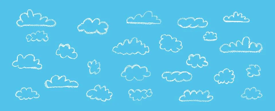 Set of abstract pencil clouds. Hand drawn cartoon cloudy sky. Vector Illustrazione stock