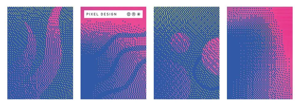 Set of abstract pixel art backgrounds with colorful mosaic patterns and gradient Stock Illustration