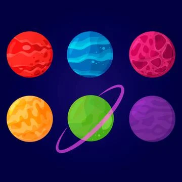 Set of abstract planets. Vector cartoon illustrations. Isolated objects. Stock Illustration