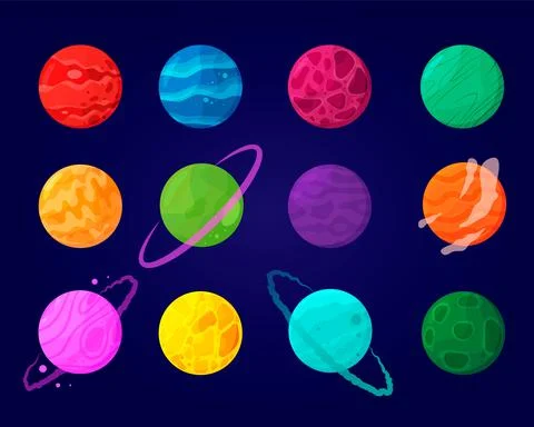 Set of abstract planets. Vector cartoon illustrations. Isolated. Stock Illustration