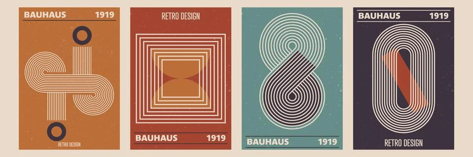 Set of abstract posters with boho zen arch line stripes. Vector background .. Stock Illustration