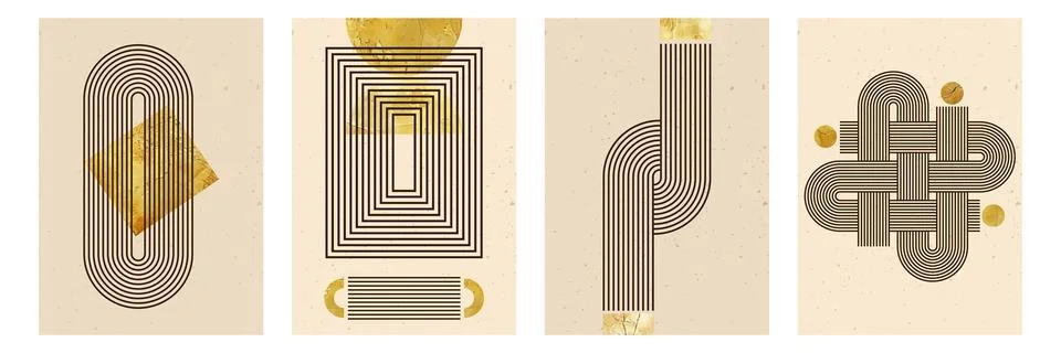Set of abstract posters with boho zen arch line stripes. Vector background .. Stock Illustration