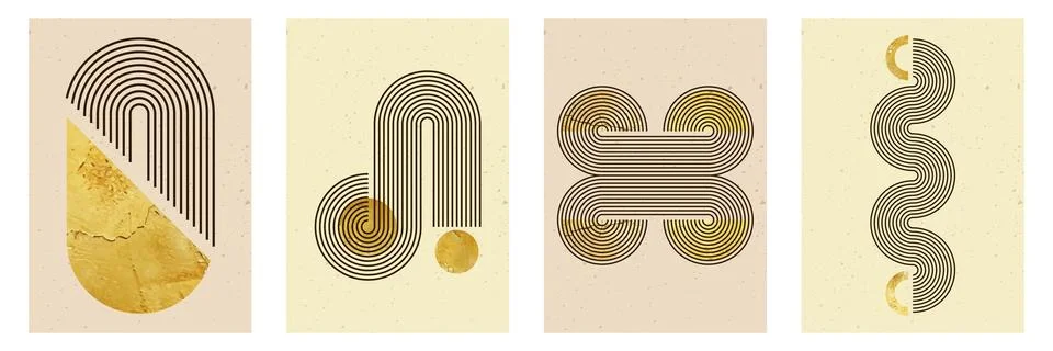 Set of abstract posters with line stripe zen arch and geometric shapes. Vec.. Stock Illustration