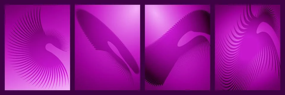 Set of abstract purple gradient backgrounds with dynamic line art patterns Illustrazione stock