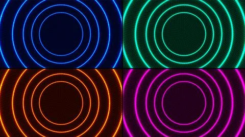 Set of abstract radial motion lines circles blue, green, pink, red colors glo Stock Illustration