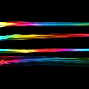 Set of abstract rainbow smoke fire brushes over black background. Wavy elegant Stock Illustration