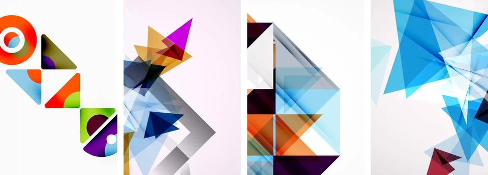 Set of abstract random triangle composition backgrounds. Vector illustration for 库存插图