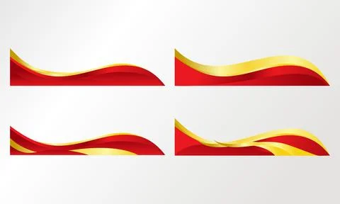 Set of abstract red and gold wave ribbons for presentation layout Stock Illustration