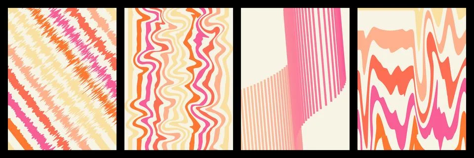 Set of abstract retro wavy backgrounds with vibrant pink and orange stripes Stock Illustration