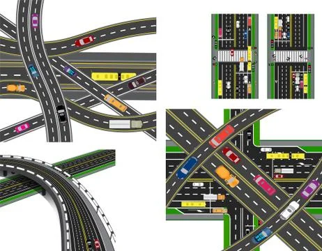 Set of abstract road junction. Crossing of various roads. Transport. illustra Stock Illustration