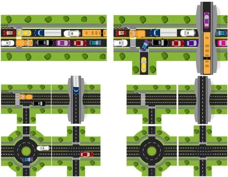 Set of abstract road junctions. Crossroads of various roads. Roundabout Circu Stock Illustration