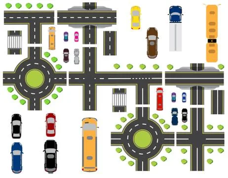 Set of abstract road junctions. Crossroads of various roads. Circular motion  Stock Illustration