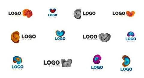 Set of abstract round shape logo templates. Minimal geometrical design, 3d Stock Illustration