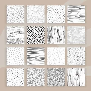 Set of Abstract Samless Patterns of doodles, lines, memphis elements. Simple Stock Illustration