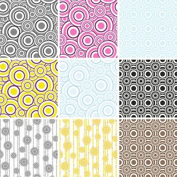 Set of abstract seamless pattern with circles. Illustrazione stock