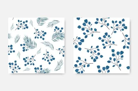 Set abstract seamless pattern with leaves. Vector template. 스톡 일러스트