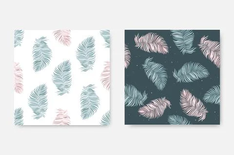 Set abstract seamless pattern with leaves. Vector template. Illustrazione stock