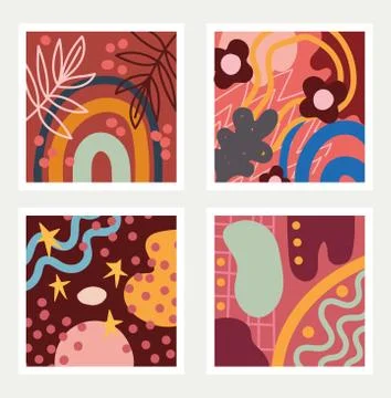 Set of abstract seamless patterns doodle contemporary with abstract shapes Stock Illustration