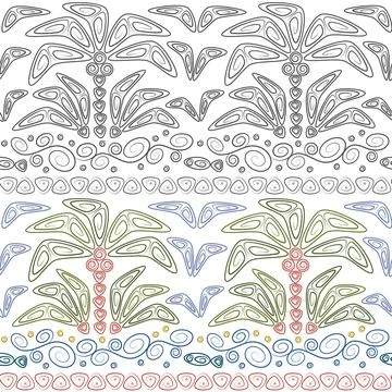 Set of abstract seamless patterns with palms and waves. Stock Illustration