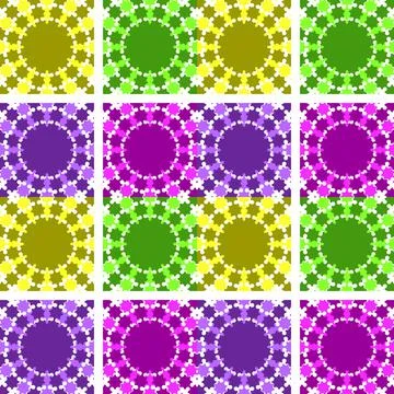 Set of abstract seamless patterns of yellow, green, pink, purple Illustrazione stock