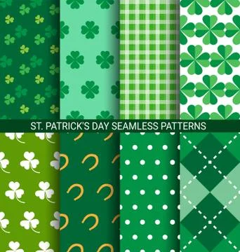 Set of abstract Shamrock seamless patterns for St. Patrick's Day Stock Illustration