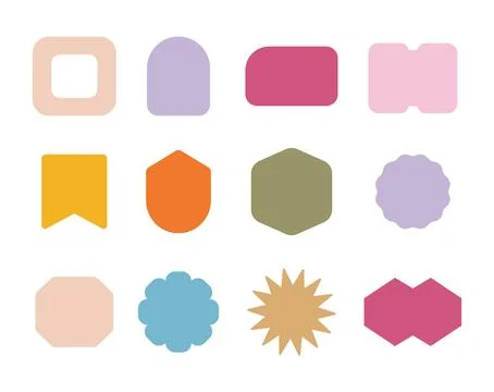 Set of abstract shape character cartoon chunky Hippie Retro hippie stickers.. Stock Illustration