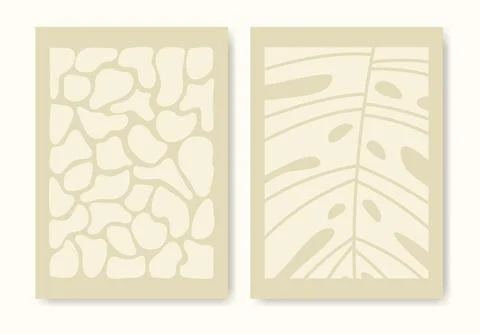 Set of abstract shapes and leaf on beige background. Summer elements Stock Illustration