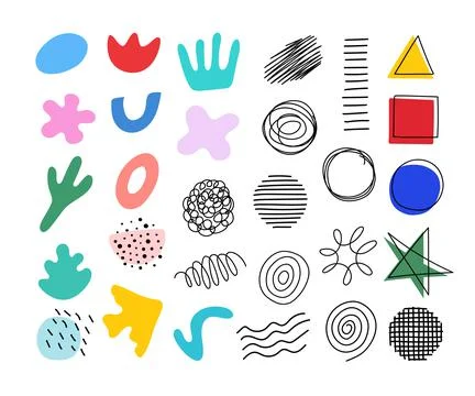 Set of abstract shapes and scribble. Stock Illustration