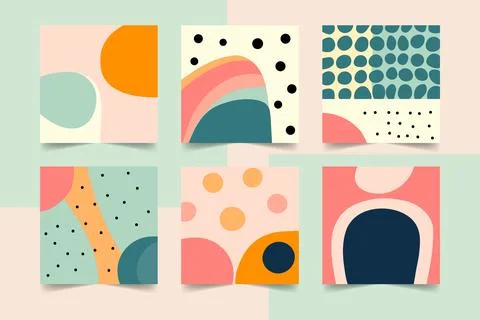 Set abstract shapes backgrounds in naive doodle style. Contemporary art Stock Illustration