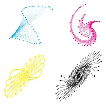 A set of abstract shapes with lines and dots, Dynamic Abstract Line Art Forms, Stock Illustration