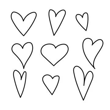 Set of abstract sketch hand drawn hearts Stock Illustration