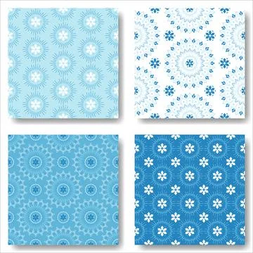 Set of abstract snowflakes seamless patterns. geometric snowflake vector Stock Illustration