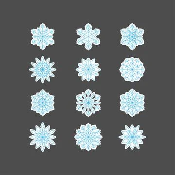 Set of abstract snowflakes. Vector illustration of design elements for wallpa Illustrazione stock