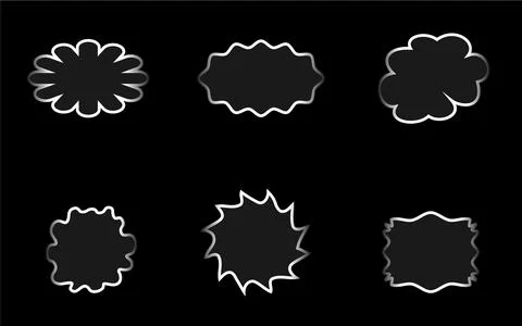 Set of abstract speech bubbles with silver outlines on black isolated bg Stock Illustration