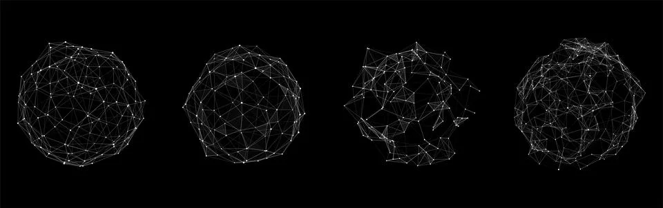 Set of abstract spheres from points and lines. Network connection structure.. Illustrazione stock
