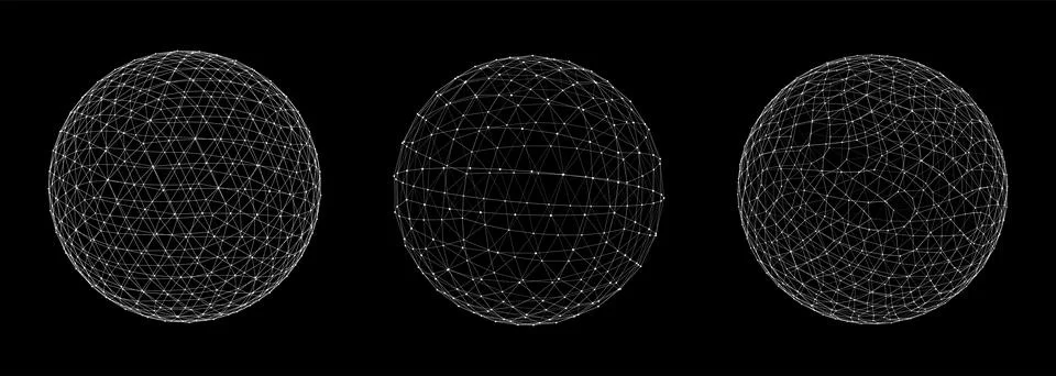 Set of abstract spheres from points and lines. Network connection structure.. Stock Illustration