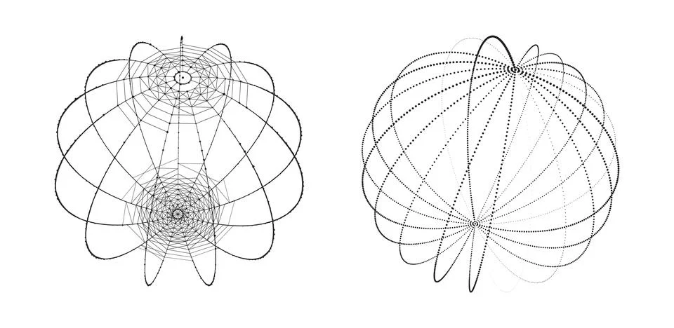 Set of abstract spheres from points and lines on a white background. Networ.. Stock Illustration